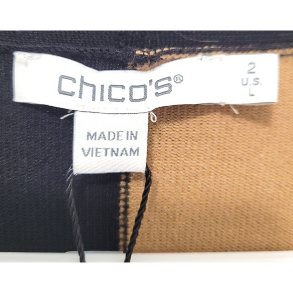 NWT Chico's Size L Colorblock Black Tan Red Open Front Cardigan Career Office - Picture 2 of 5